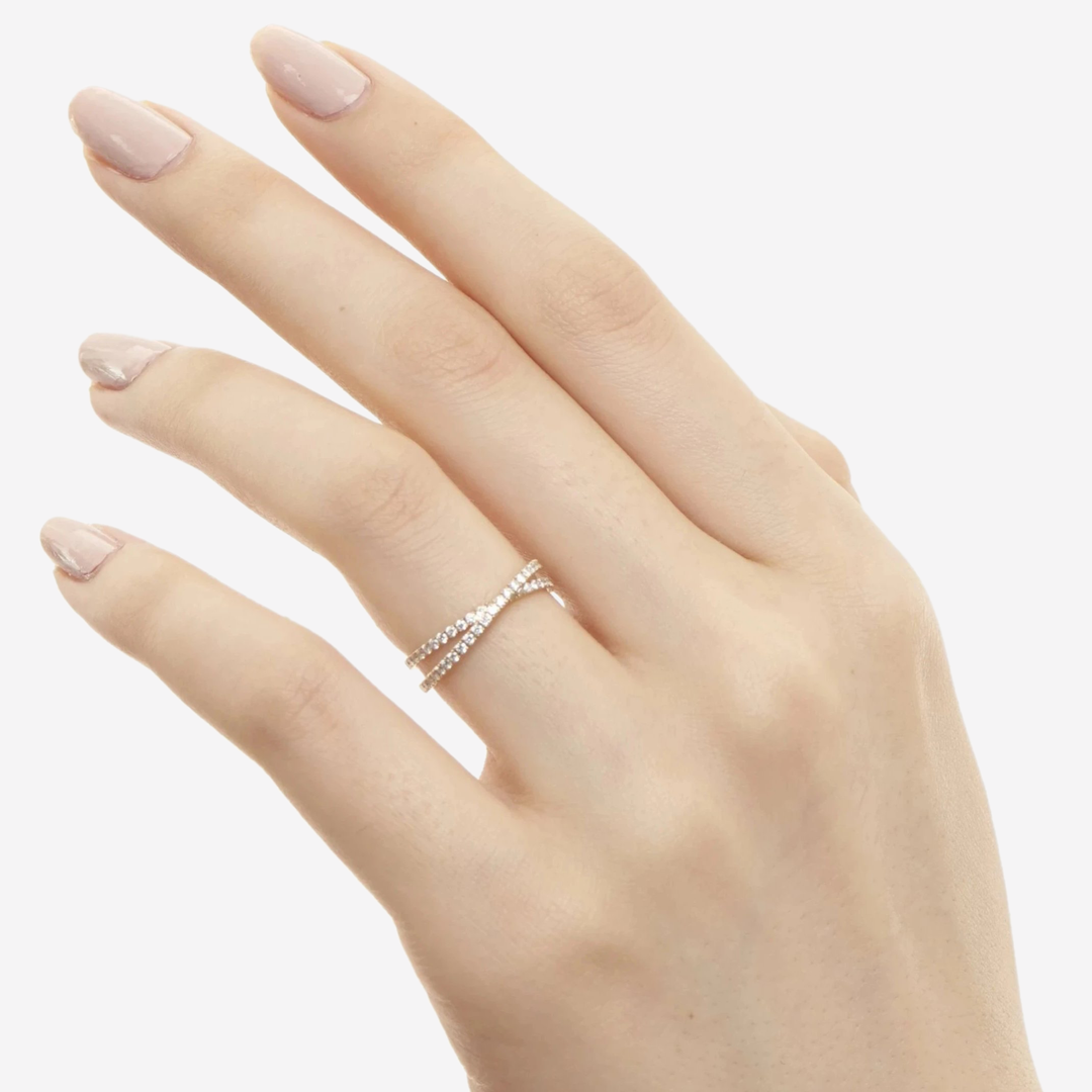 Round Cut Criss Cross Diamond Wedding Band For Women