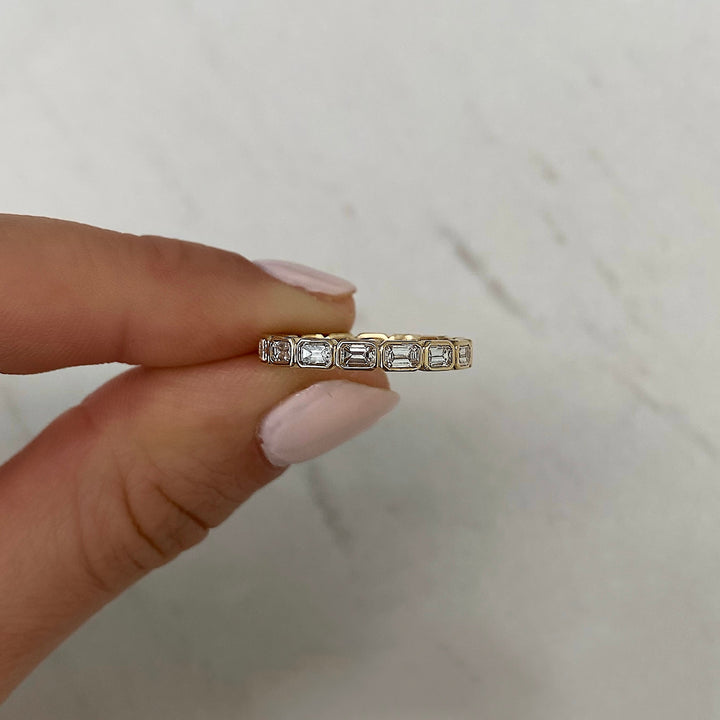 Emerald Cut Bezel Diamond Wedding Band For Women