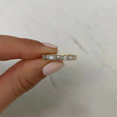 Emerald Cut Bezel Diamond Wedding Band For Women