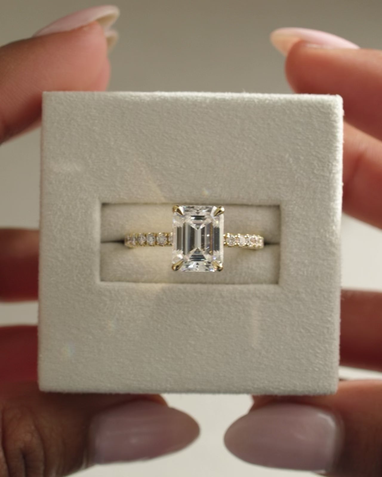 1.0 CT Emerald Cut Pave Setting Moissanite Engagement Ring