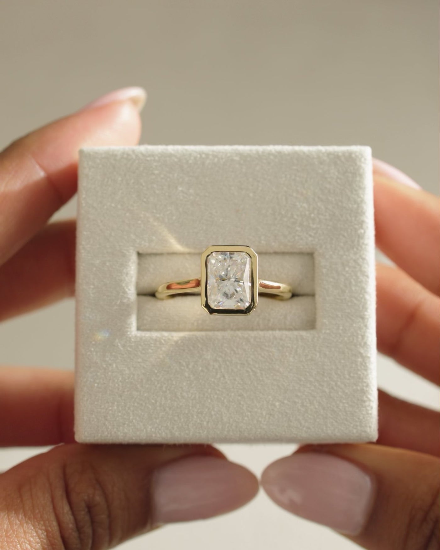 1.0 CT Radiant Cut Bezel Setting Solitaire Moissanite Engagement Ring