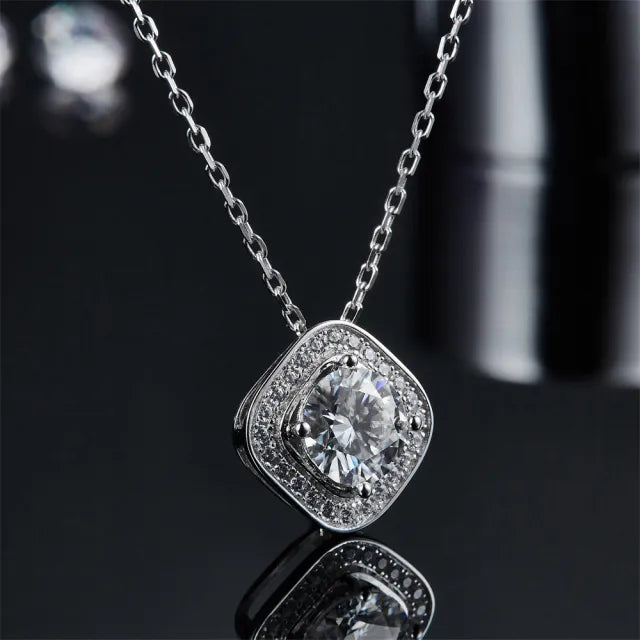 2.0CT Round Brilliant Cut Halo Moissanite Diamond Pendant Necklace For Women
