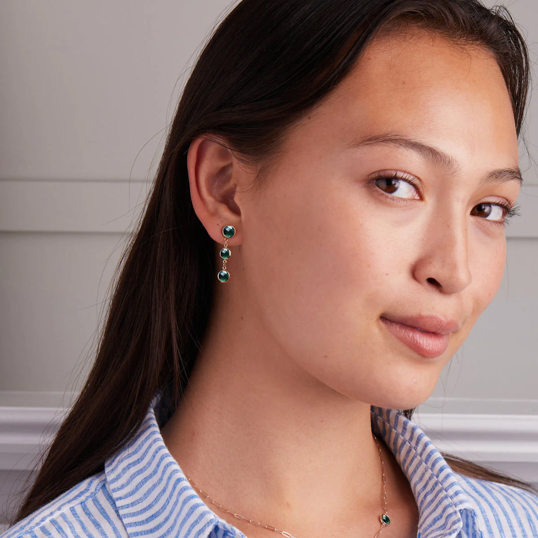 2.50TCW Round Cut Emerald Moissanite May Birthstone Dangle Earrings