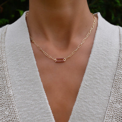 2.50 TCW Round Cut  Safety Pin Moissanite Necklace-January Birthstone