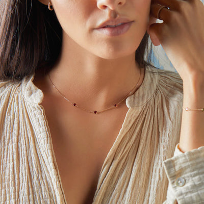 1.20 TCW Round Three Stone Moissanite January Birthstone Necklace