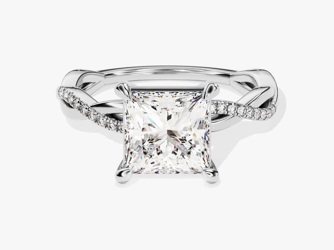 2.0CT Princess Diamond Twisted Pave Setting Moissanite Engagement Ring