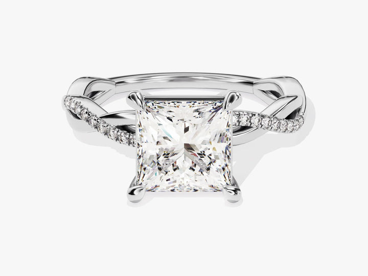 2.0CT Princess Diamond Twisted Pave Setting Moissanite Engagement Ring