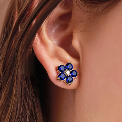 2.50TCW Round Floral Sapphire  Moissanite September Birthstone Stud Earrings