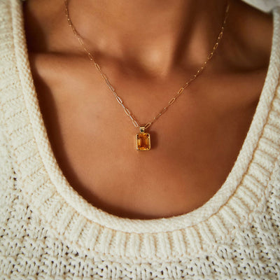 4.0CT Emerald Citrine Moissanite November Birthstone Pendant Necklace