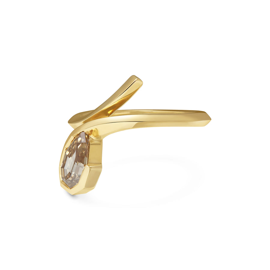 1.0CT Champagne Pear Step Cut Unique Bezel Setting Lab Grown Engagement Ring