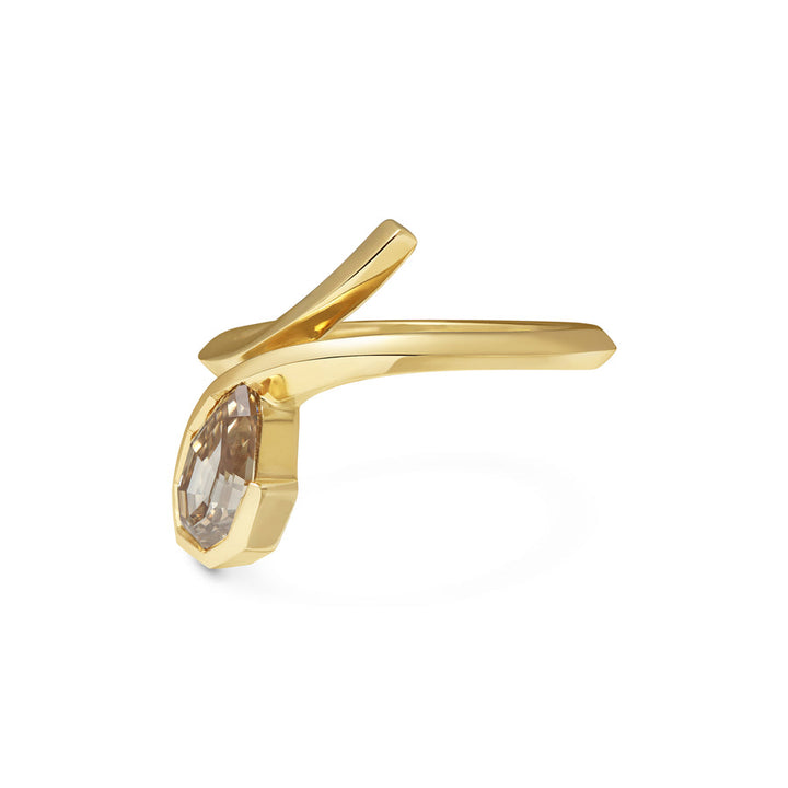 1.0CT Champagne Pear Step Cut Unique Bezel Setting Lab Grown Engagement Ring