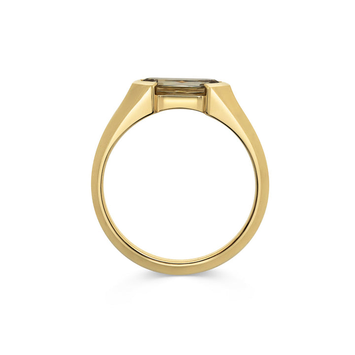 1.0CT East-West Champagne Hexagon Diamond Half Bezel Lab Grown Ring