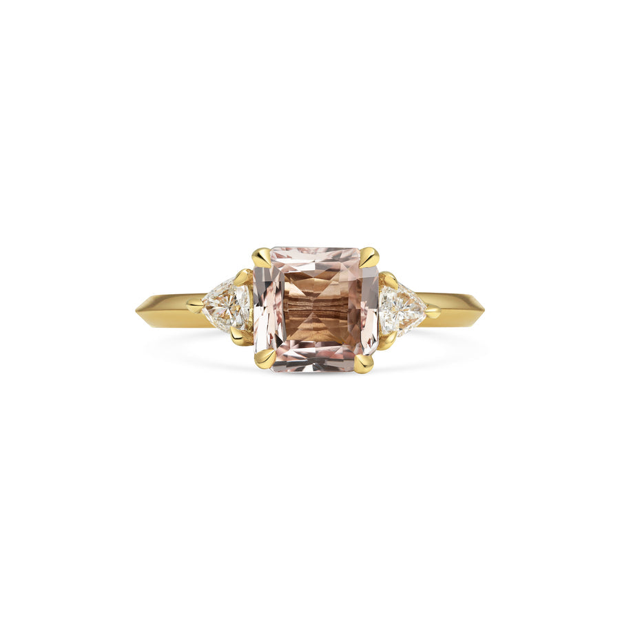 1.50CT Peach Sapphire Square Radiant Diamond Three Stone Lab Grown Ring