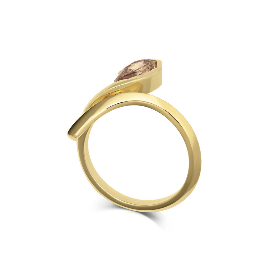 1.0CT Champagne Pear Step Cut Unique Bezel Setting Lab Grown Engagement Ring