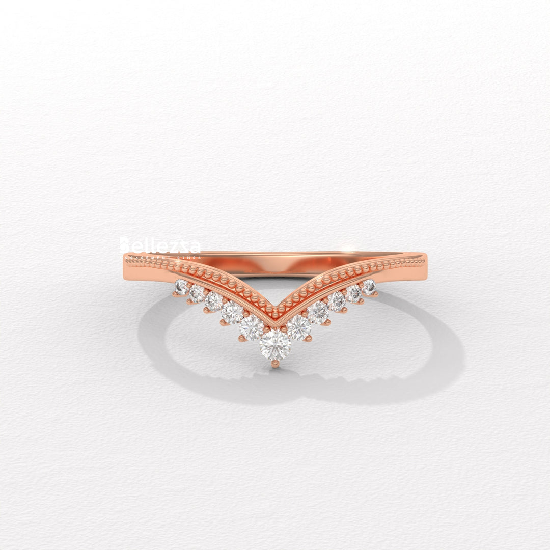 Round Diamond V Shape Lab Grown Wedding Band