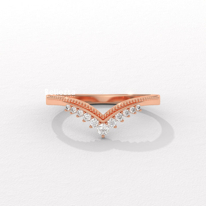 Round Diamond V Shape Lab Grown Wedding Band