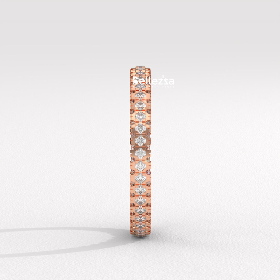 Round Diamond Three Side Pave Setting Lab Grown Wedding Band