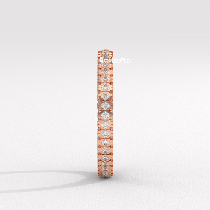 Round Diamond Three Side Pave Setting Lab Grown Wedding Band