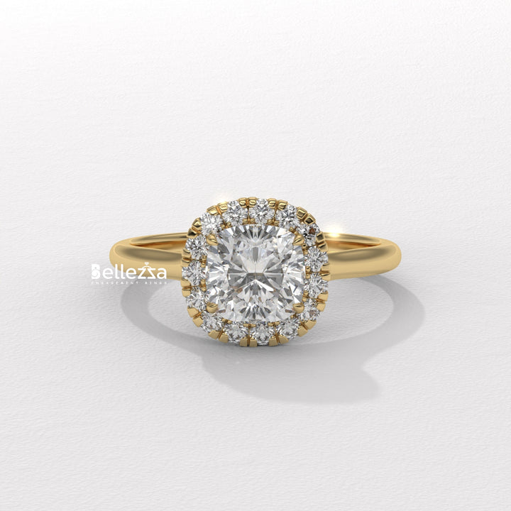 1.0-2.0CT Cushion Cut Lab Grown Diamond Halo Setting Engagement Ring