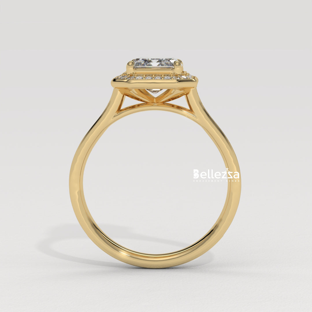 2.0-3.0CT Emerald Cut CVD Diamond Halo Pave Set Engagement Ring