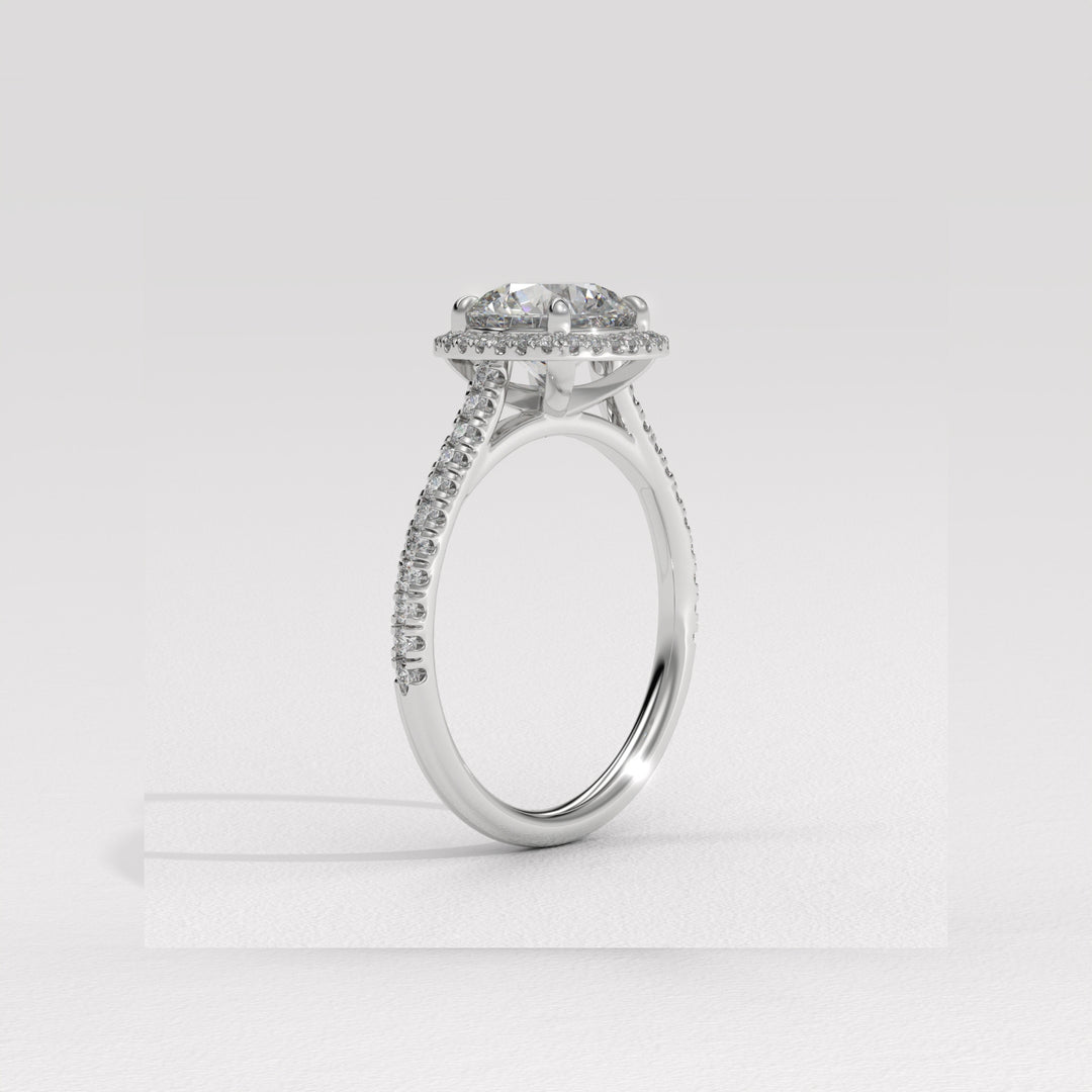 1.0-2.0CT Round Cut Halo Pave Setting Lab Grown Diamond Engagement Ring