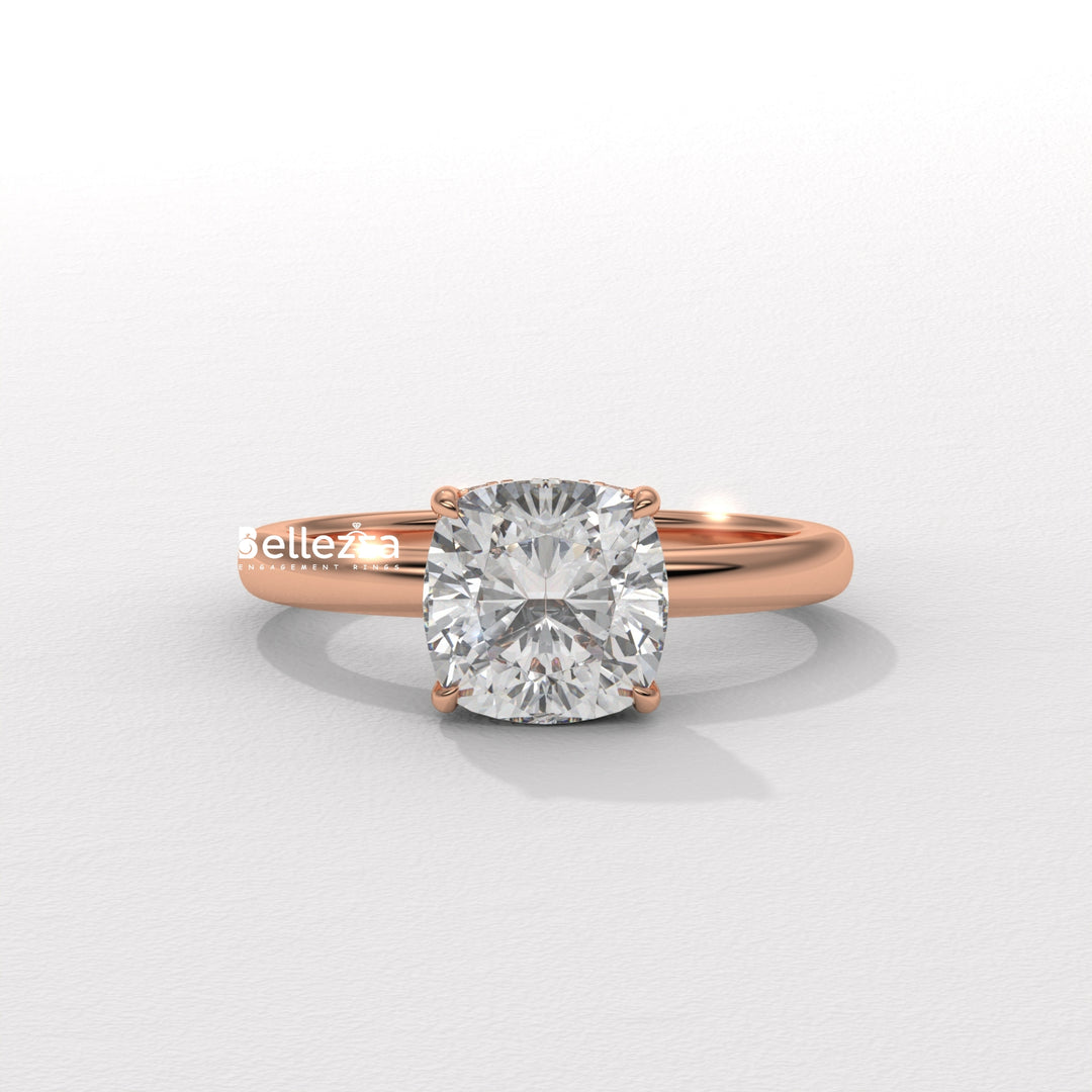 1.0-2.0CT Cushion Cut Lab Grown Diamond Hidden Halo Engagement Ring