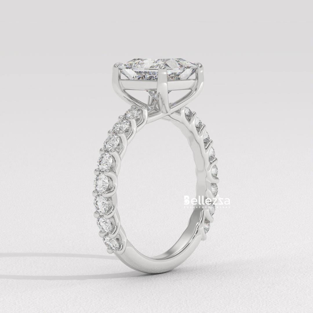 1.0-2.0CT Princess Diamond Pave Setting Lab Grown Engagement Ring