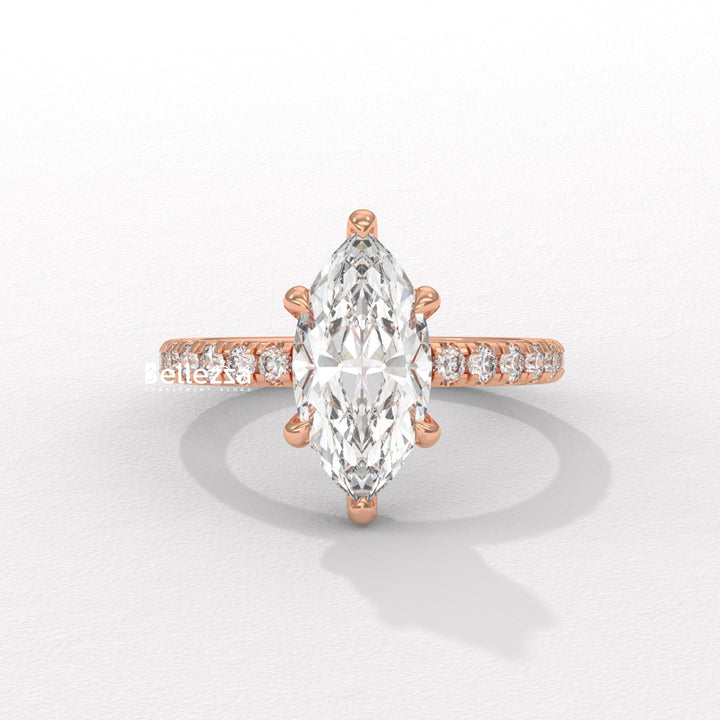 2.0-3.0CT Marquise Cut CVD Diamond Pave Setting Engagement Ring
