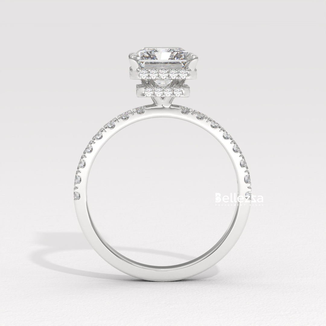 1.50-2.50CT Radiant Cut CVD Diamond Pave Setting Engagement Ring