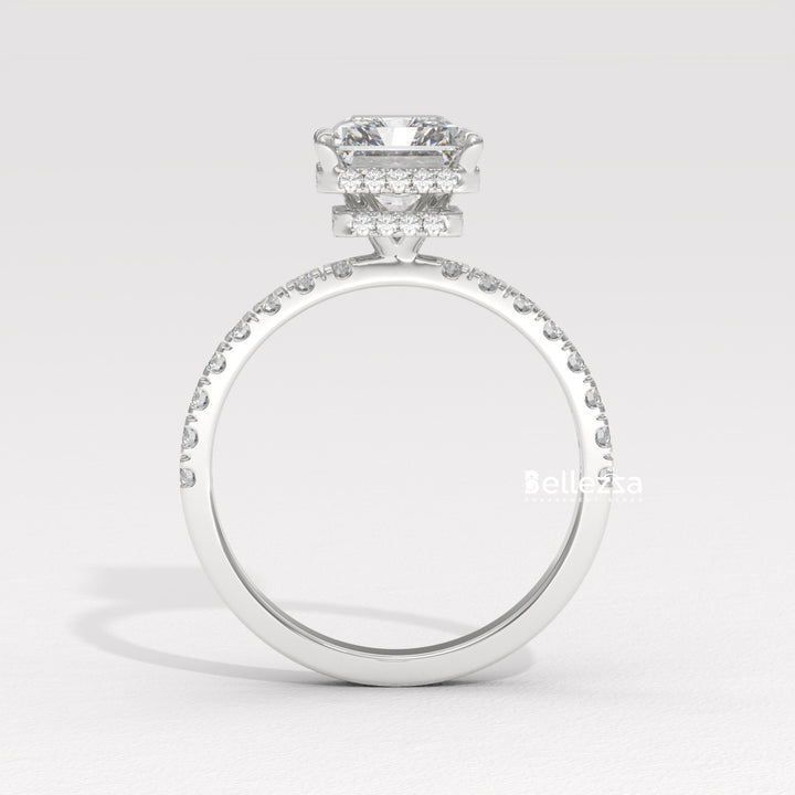 1.50-2.50CT Radiant Cut CVD Diamond Pave Setting Engagement Ring