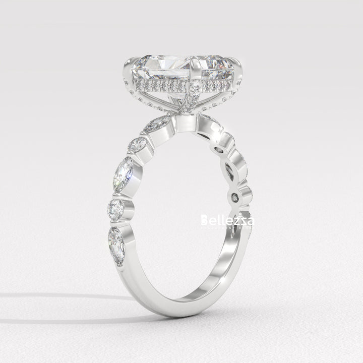 2.50-3.50CT Radiant Diamond Hidden Halo Pave Setting Lab Grown Engagement Ring