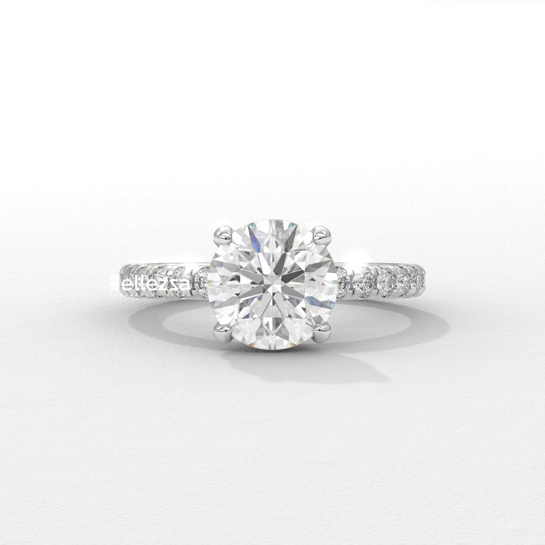 1.50-2.50CT Round Cut Lab Grown Diamond Pave Setting Engagement Ring