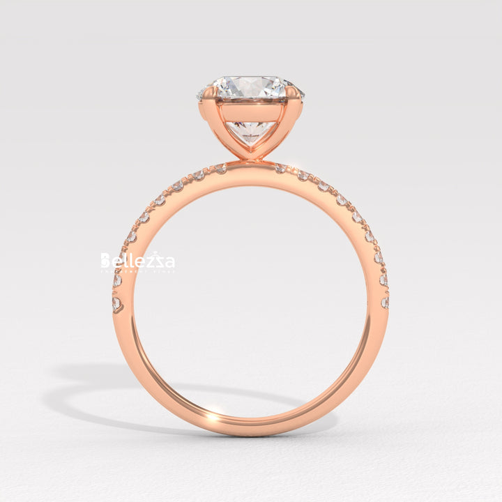 1.0-2.0CT Round Diamond Pave Setting Lab Grown Engagement Ring
