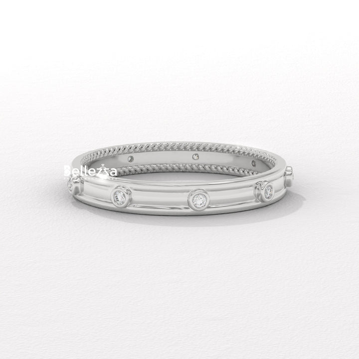 Round Diamond Unique Distance Statment Lab Grown Wedding Band