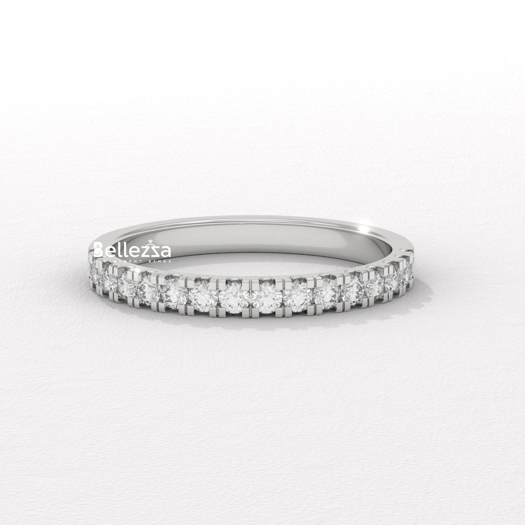 Round Diamond Pave Setting Half Eternity Lab Grown Wedding Band