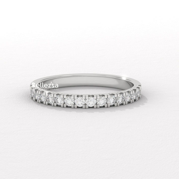 Round Diamond Pave Setting Half Eternity Lab Grown Wedding Band