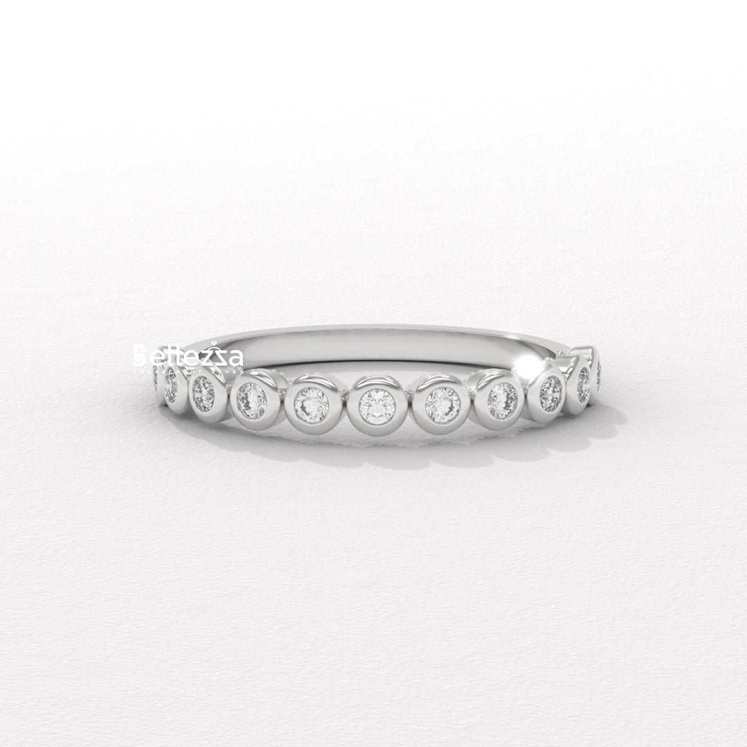 Round Diamond Bezel Setting Half Eternity Wedding Band