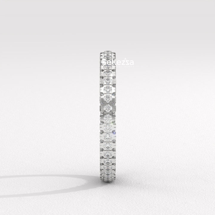 Round Diamond Three Side Pave Setting Lab Grown Wedding Band