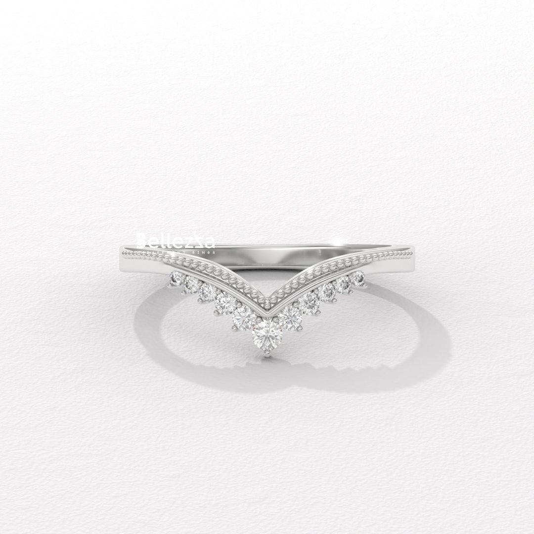 Round Diamond V Shape Lab Grown Wedding Band