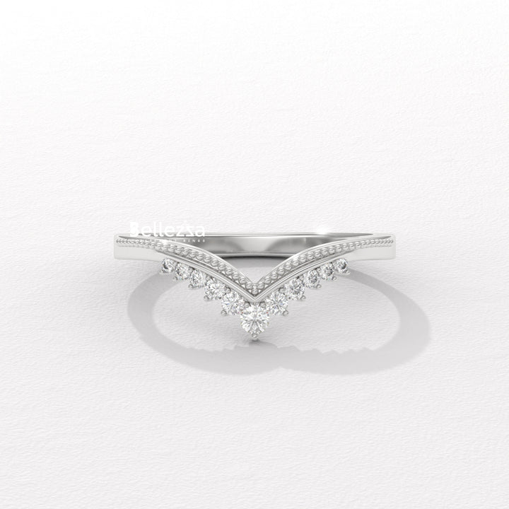 Round Diamond V Shape Lab Grown Wedding Band