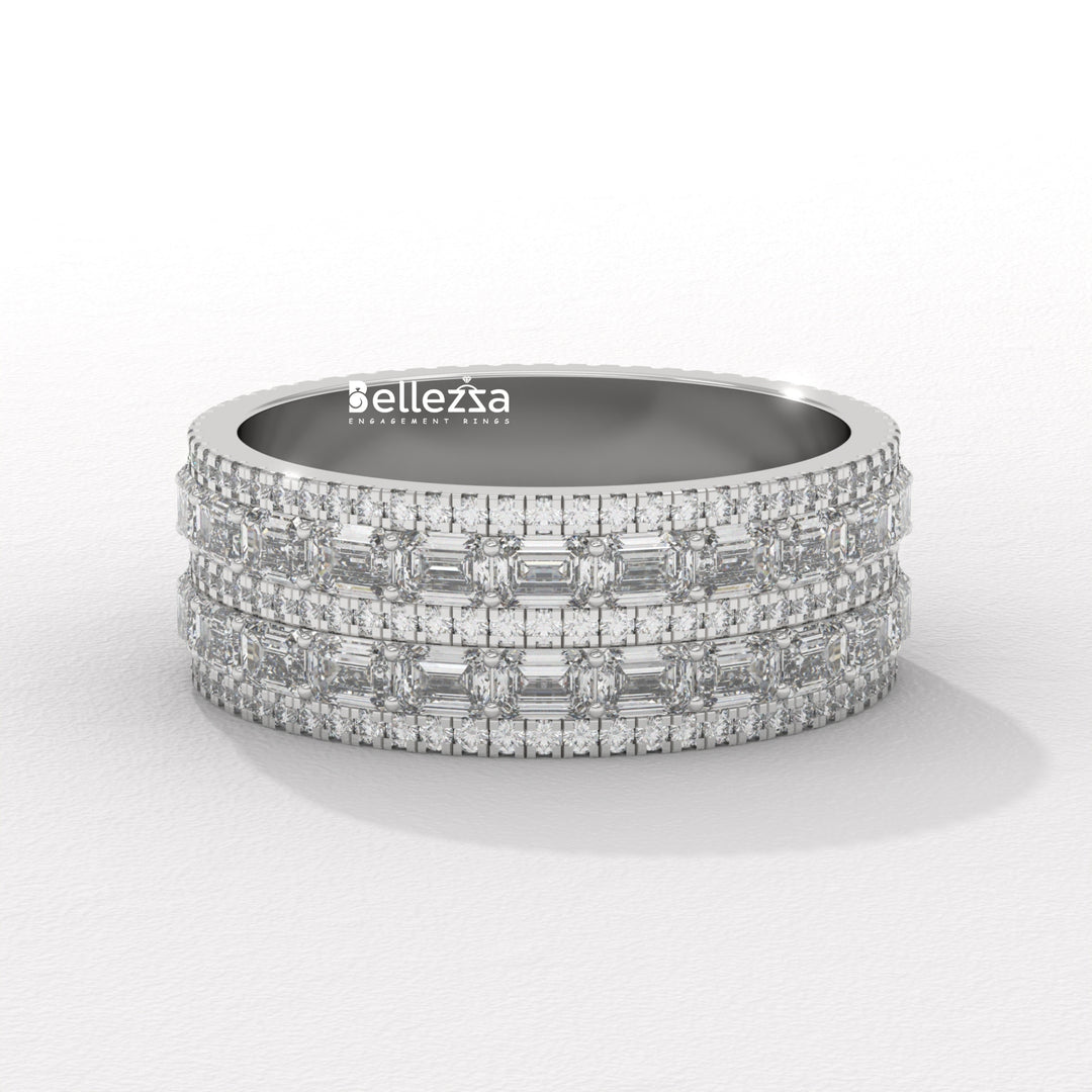 Emerald & Round Diamond Unqiue Lab Grown Wedding Band