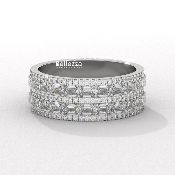 Emerald & Round Diamond Unqiue Lab Grown Wedding Band