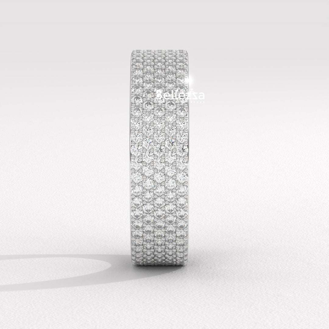 Round Diamond Cluster Setting Wide Eternity Wedding Band
