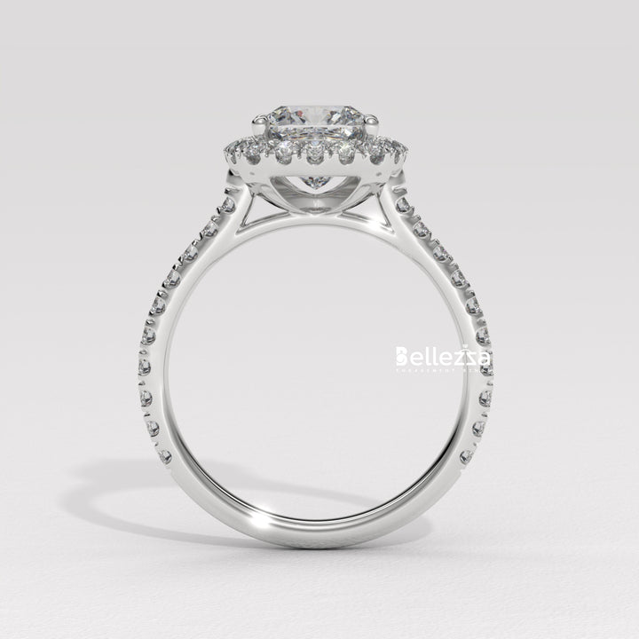1.0-2.0CT Cushion Cut CVD Diamond Halo Pave Setting Engagement Ring