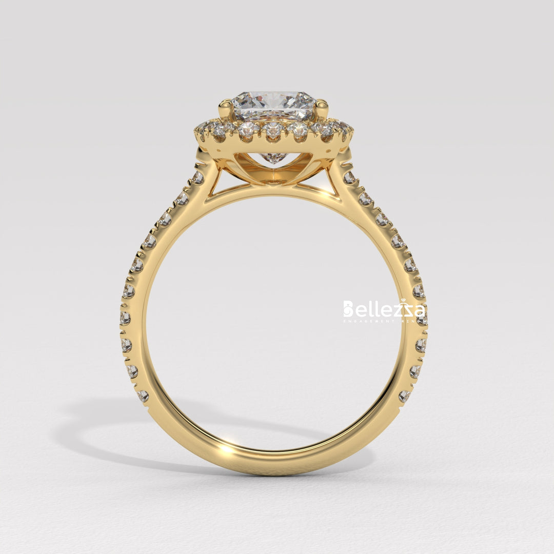 1.0-2.0CT Cushion Cut CVD Diamond Halo Pave Setting Engagement Ring