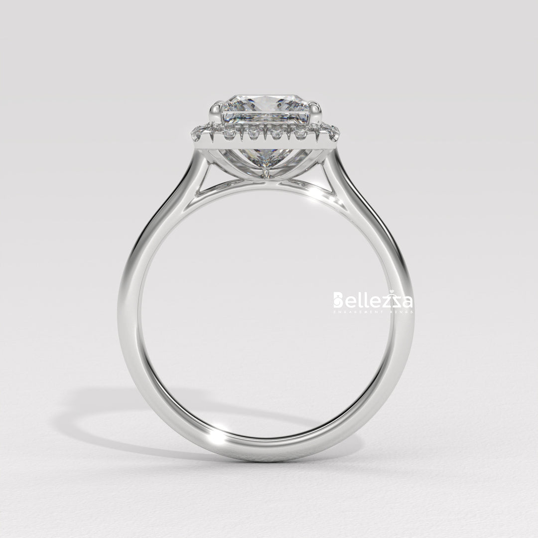 1.0-2.0CT Princess Cut Lab Grown Diamond Halo Set Engagement Ring