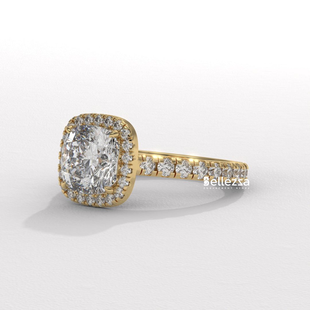 1.0-2.0CT Cushion Cut Halo Pave Setting CVD Diamond Engagement Ring