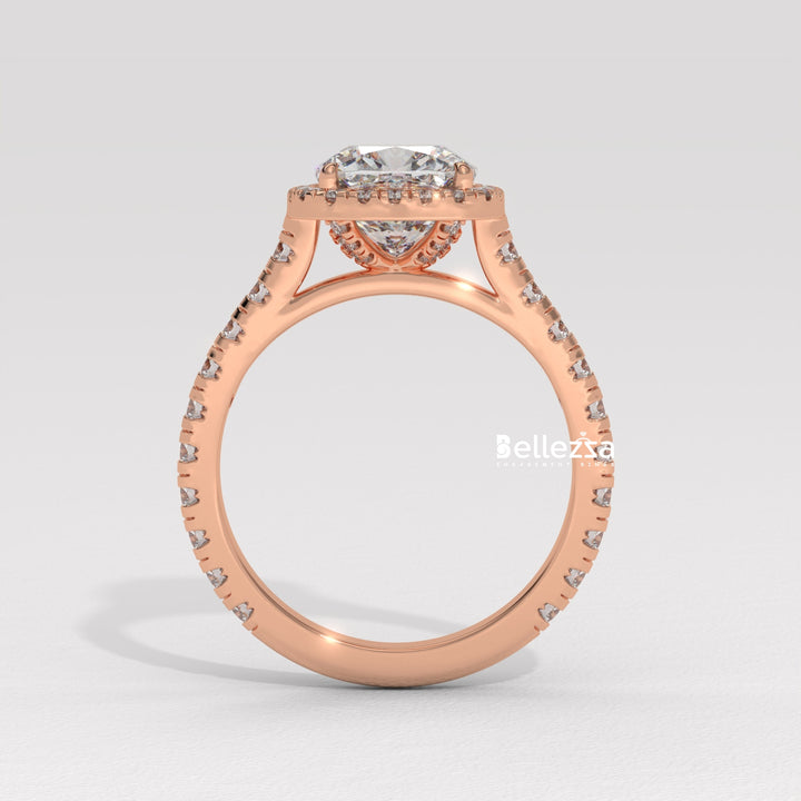 1.0-2.0CT Cushion Cut Halo Pave Setting CVD Diamond Engagement Ring