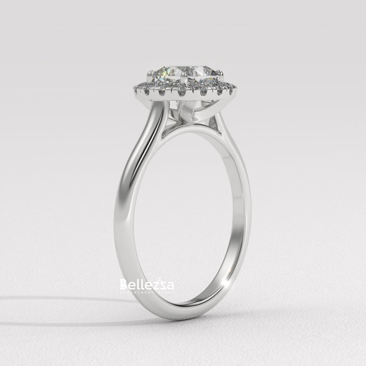1.0-2.0CT Cushion Cut Lab Grown Diamond Halo Setting Engagement Ring