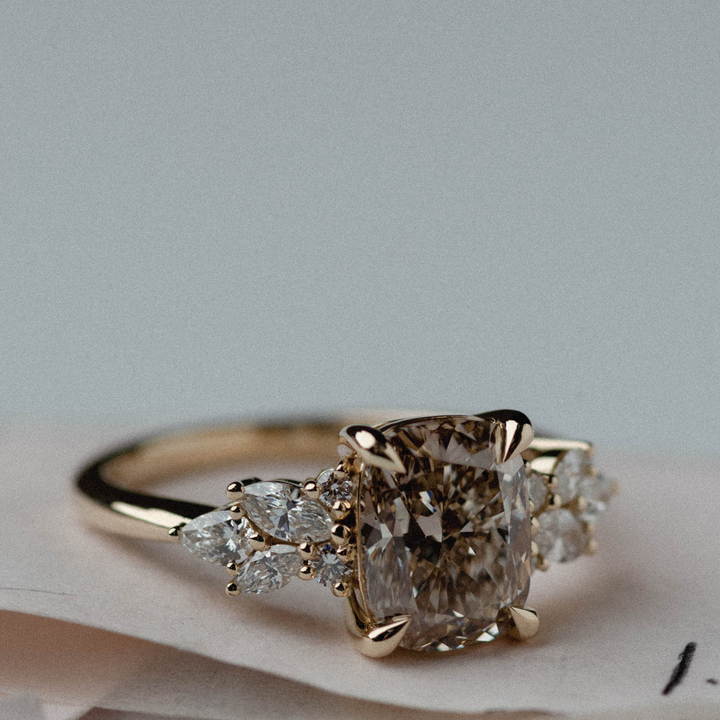2.0CT Champagne Elongated Cushion Diamond Cluster Setting Lab Grown Ring